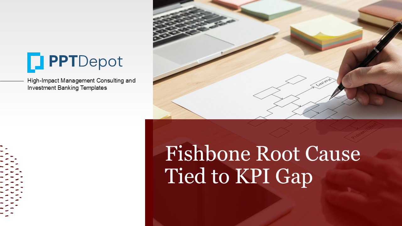 Fishbone Root Cause Tied to KPI Gap PPT Slide 1